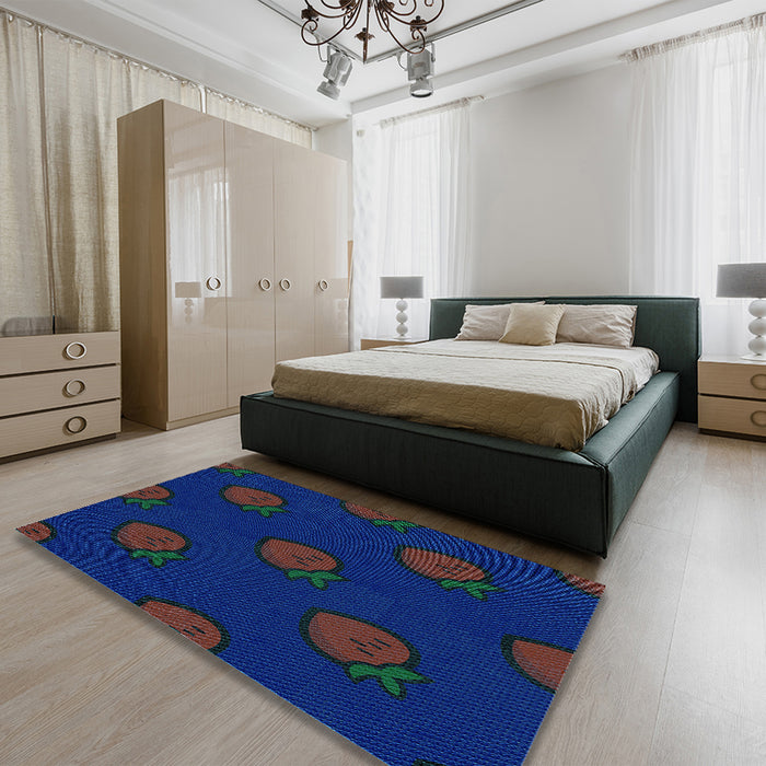 Round Machine Washable Transitional Denim Dark Blue Rug in a Office, wshpat2655lblu
