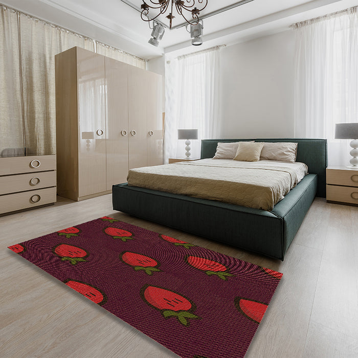 Patterned Saffron Red Rug in a Bedroom, pat2655org