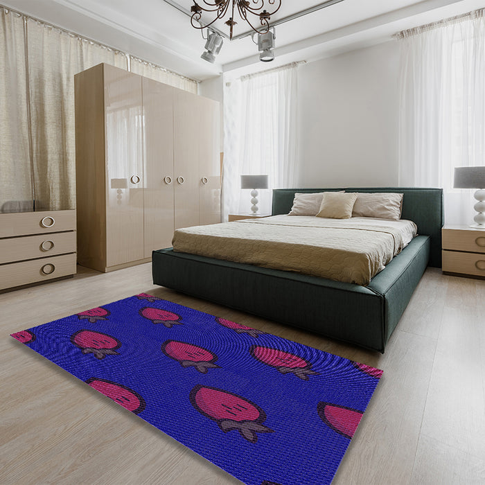 Patterned Bright Purple Rug in a Bedroom, pat2655pur
