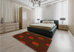 Patterned Red Brown Rug in a Bedroom, pat2655yw