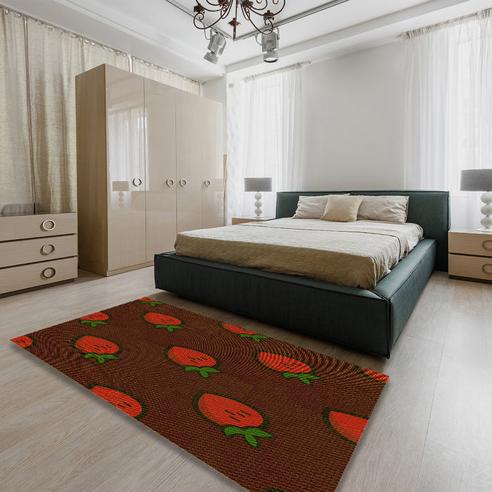 Patterned Red Brown Rug in a Bedroom, pat2655yw
