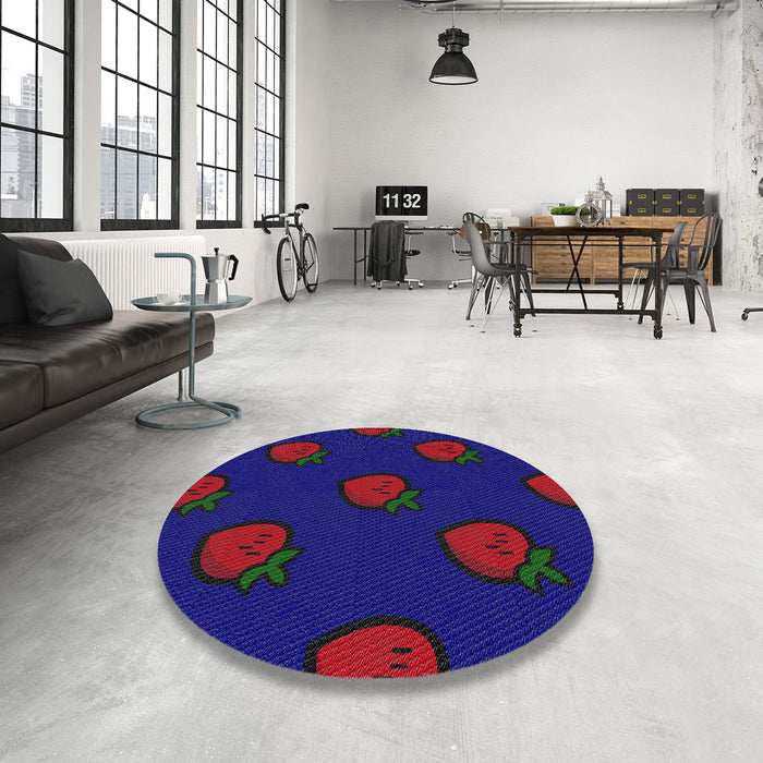 Round Machine Washable Transitional Deep Periwinkle Purple Rug in a Office, wshpat2655