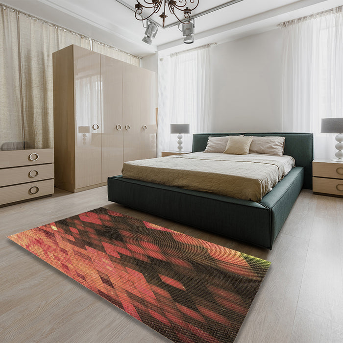 Patterned Red Rug in a Bedroom, pat2656brn