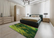 Patterned Dark Forest Green Rug in a Bedroom, pat2656grn