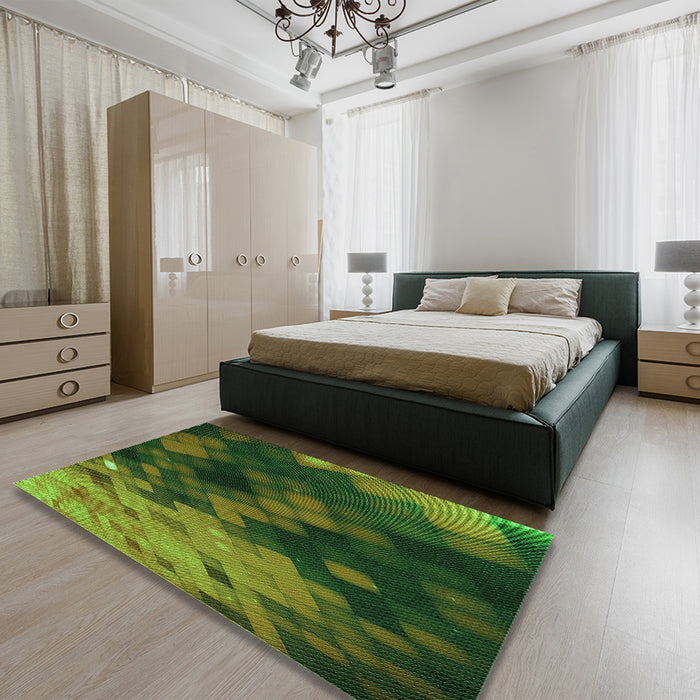 Patterned Dark Forest Green Rug in a Bedroom, pat2656grn