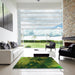 Machine Washable Transitional Dark Forest Green Rug in a Kitchen, wshpat2656grn