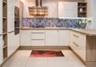 Patterned Mahogany Brown Rug in a Kitchen, pat2656org