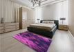 Patterned Dark Magenta Purple Rug in a Bedroom, pat2656pur