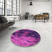 Round Patterned Dark Magenta Purple Rug in a Office, pat2656pur