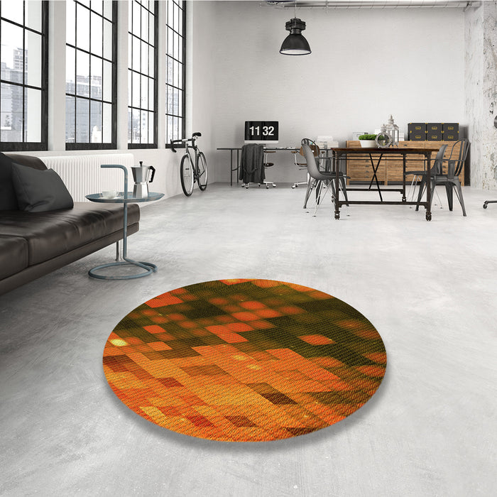 Round Patterned Saffron Red Rug in a Office, pat2656yw