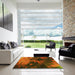 Machine Washable Transitional Saffron Red Rug in a Kitchen, wshpat2656yw