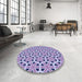 Round Patterned Purple Sage Bush Purple Rug in a Office, pat2657blu