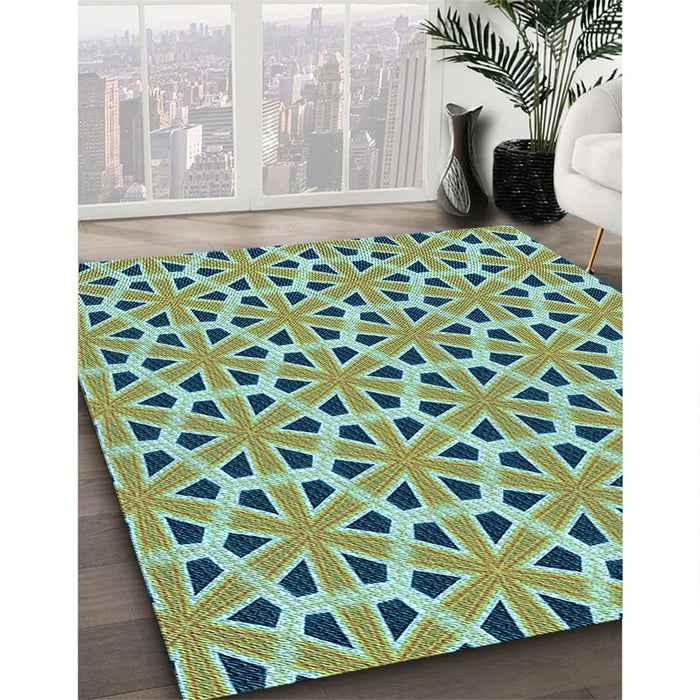 Patterned Hazel Green Rug in Family Room, pat2657lblu