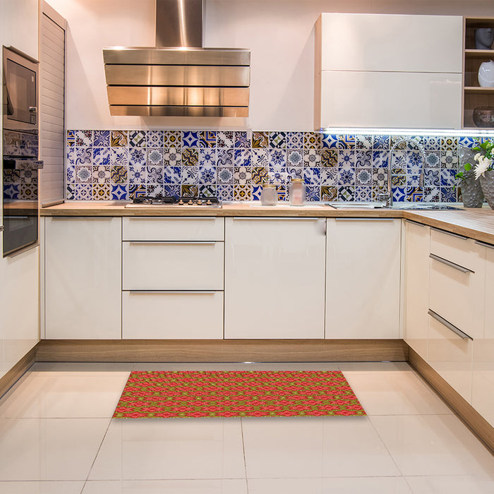 Patterned Red Rug in a Kitchen, pat2658org