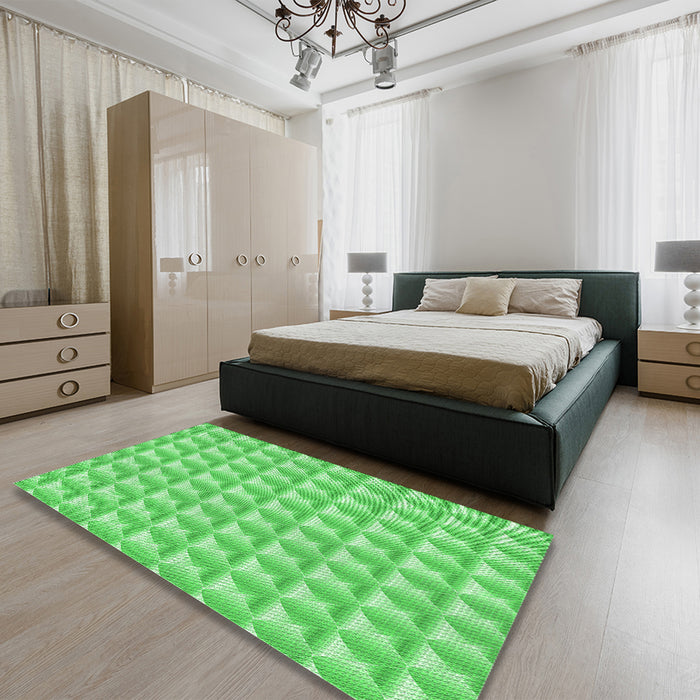 Patterned Neon Green Rug in a Bedroom, pat2659grn