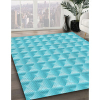 Patterned Bright Turquoise Blue Rug, pat2659lblu