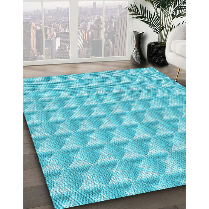 Patterned Bright Turquoise Blue Rug in Family Room, pat2659lblu