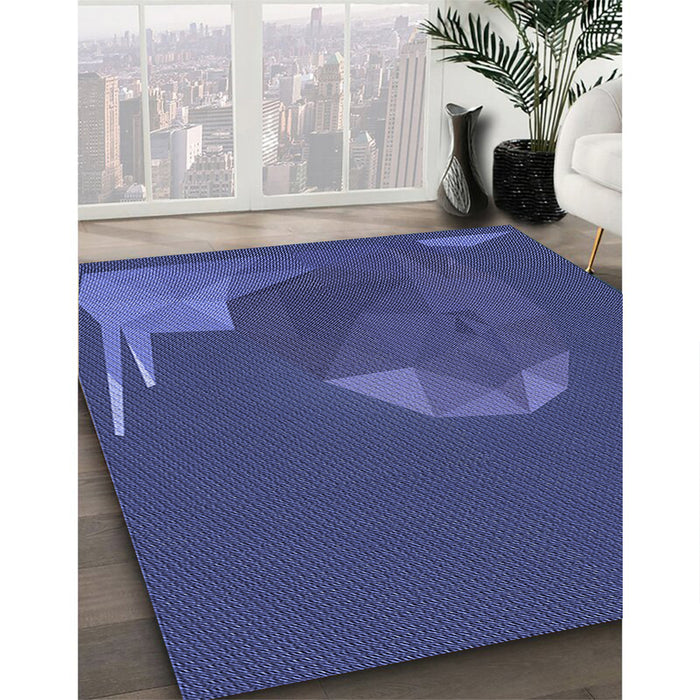Patterned Blue Rug in Family Room, pat266blu