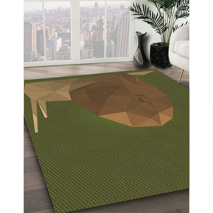 Patterned Dark Yellow Green Rug in Family Room, pat266brn
