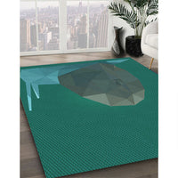 Patterned Medium Teal Green Rug, pat266lblu