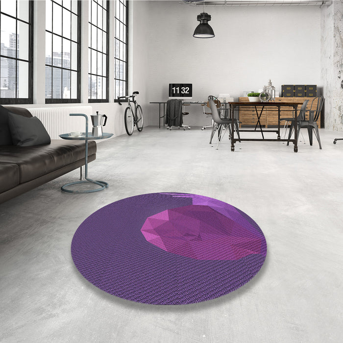 Round Patterned Dark Magenta Purple Rug in a Office, pat266pur