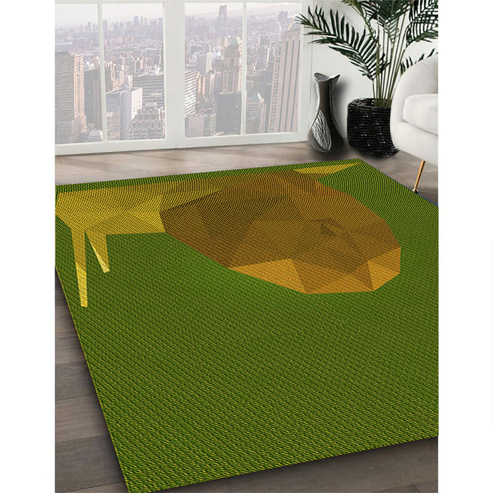 Patterned Army Green Rug in Family Room, pat266yw
