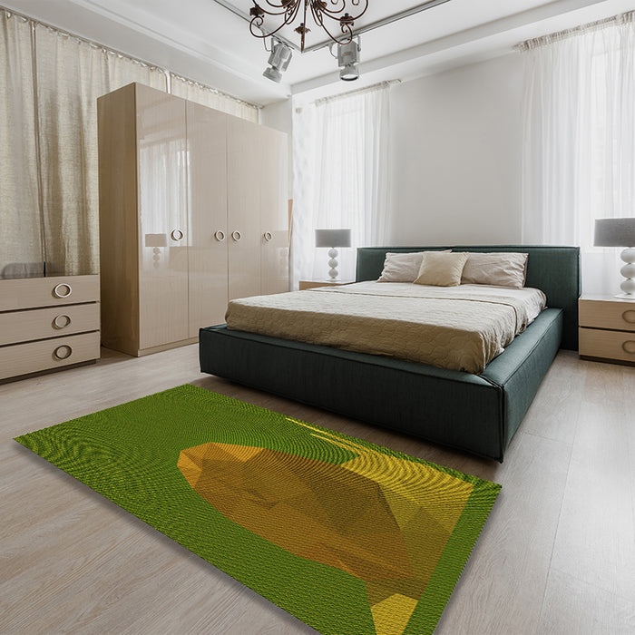 Patterned Army Green Rug in a Bedroom, pat266yw