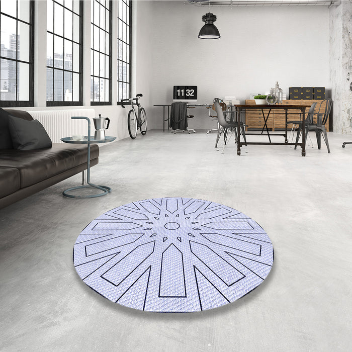 Round Patterned Lavender Blue Rug in a Office, pat2660blu
