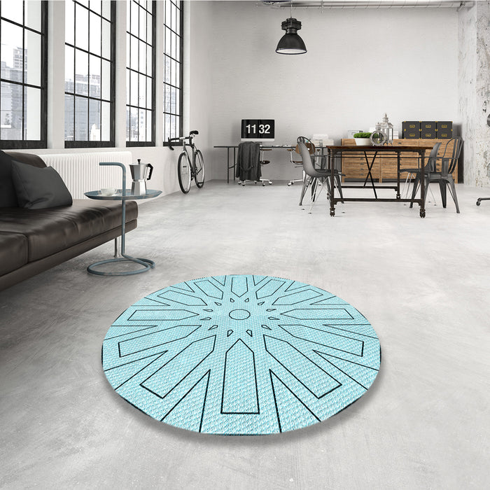 Round Patterned Electric Blue Rug in a Office, pat2660lblu