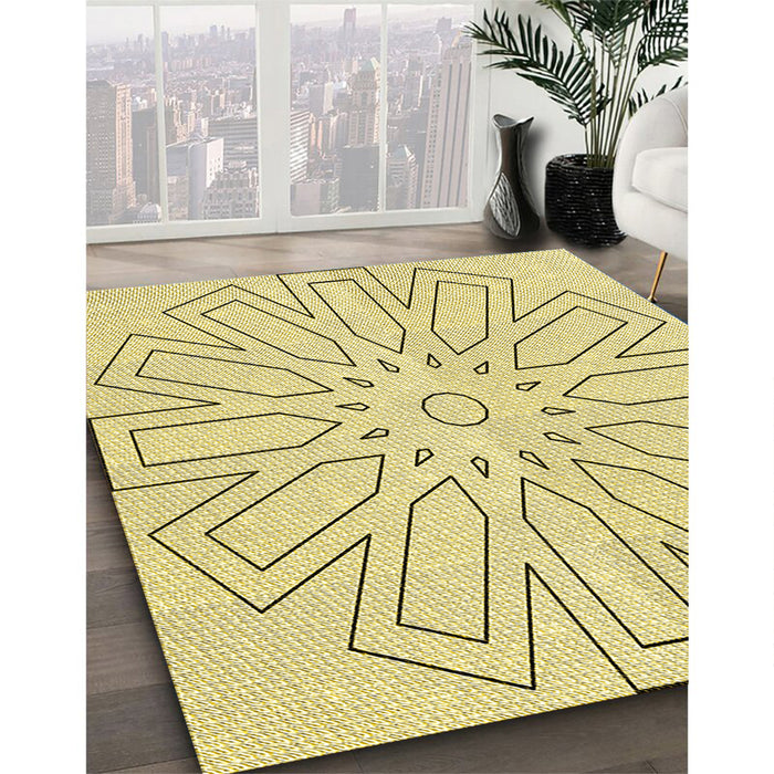 Patterned Yellow Rug in Family Room, pat2660yw