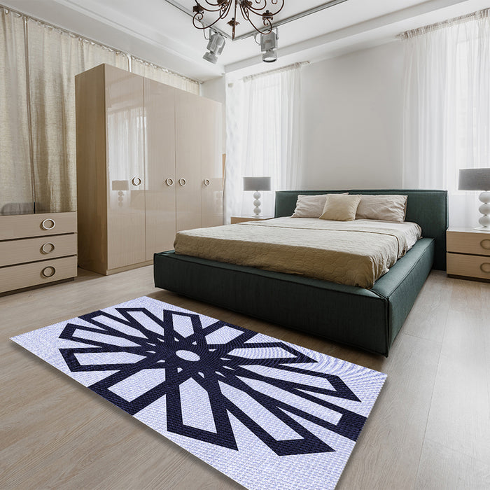 Patterned Blue Rug in a Bedroom, pat2661blu