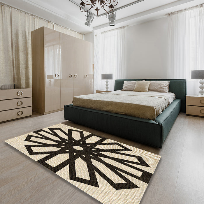 Patterned Golden Blonde Gold Rug in a Bedroom, pat2661brn