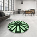 Round Patterned Dark Forest Green Rug in a Office, pat2661grn