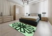 Patterned Dark Forest Green Rug in a Bedroom, pat2661grn