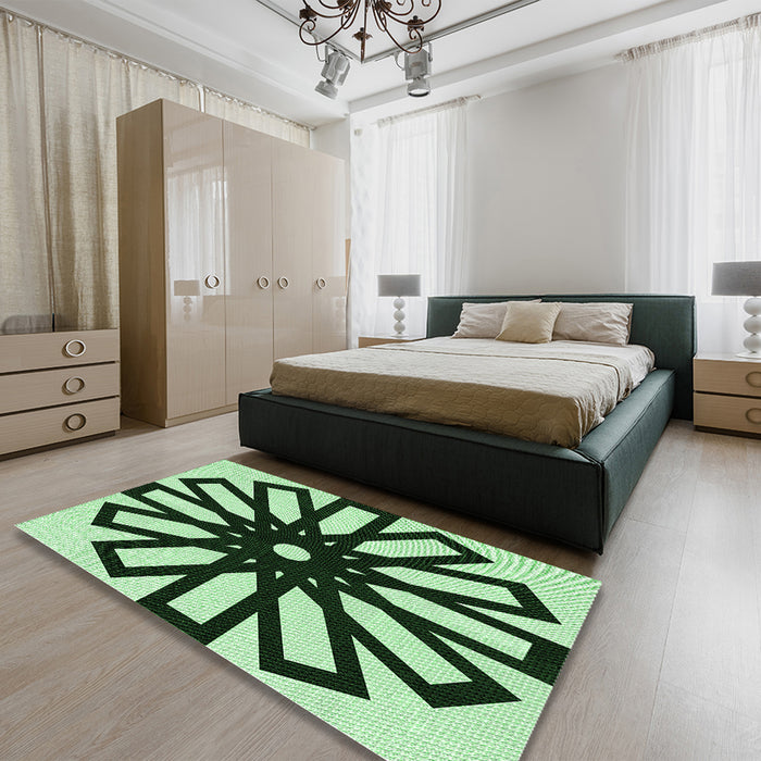 Patterned Dark Forest Green Rug in a Bedroom, pat2661grn