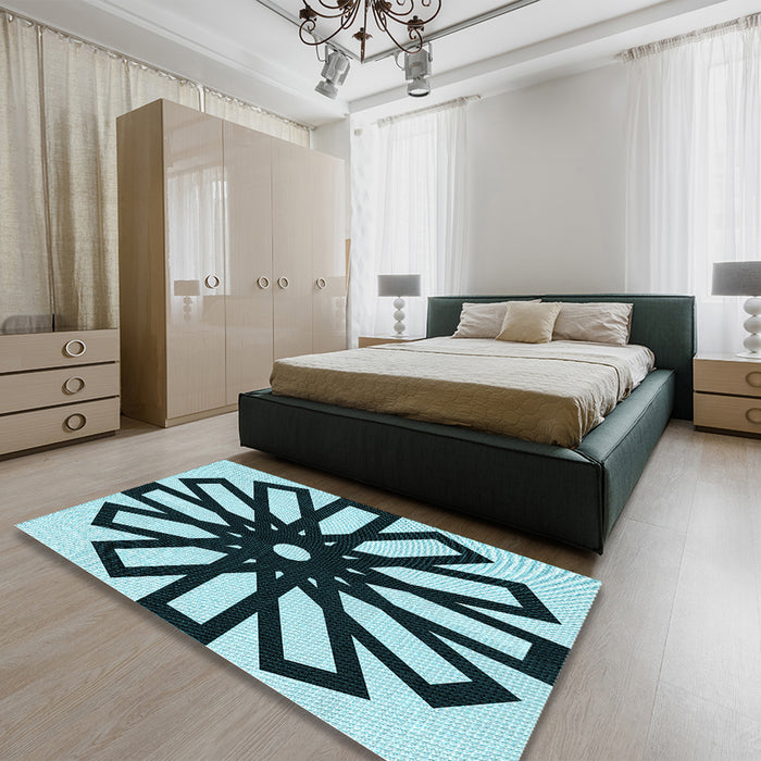 Patterned Deep-Sea Blue Rug in a Bedroom, pat2661lblu