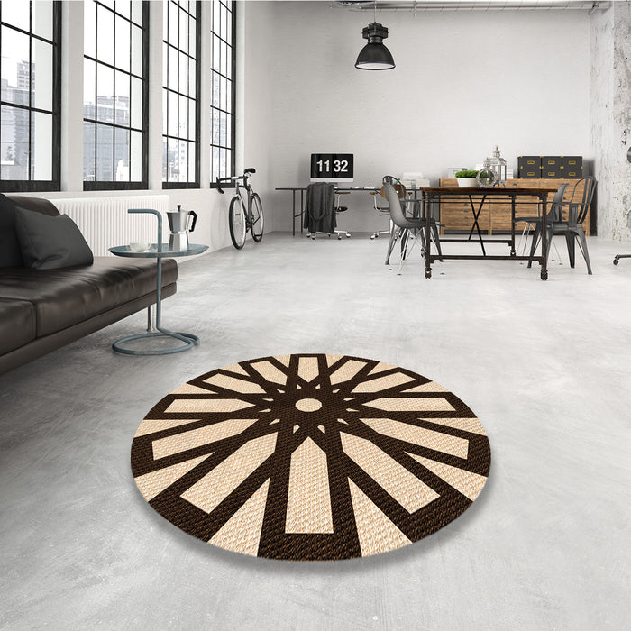 Round Patterned Deep Peach Orange Rug in a Office, pat2661org
