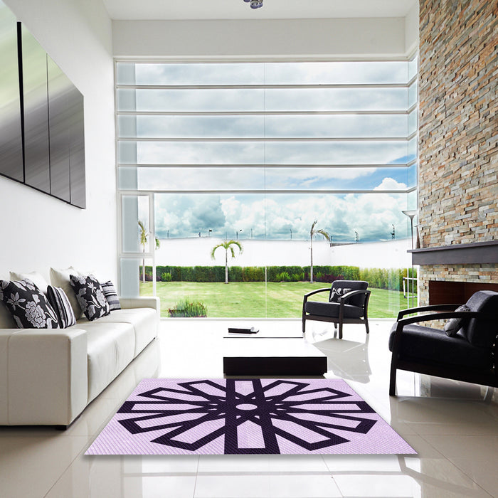 Square Patterned Blossom Pink Rug in a Living Room, pat2661pur