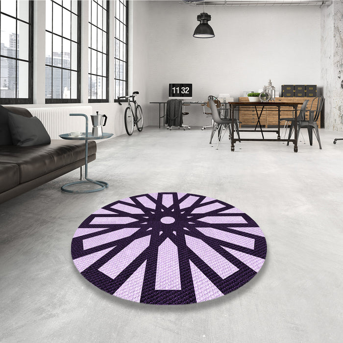 Round Patterned Blossom Pink Rug in a Office, pat2661pur