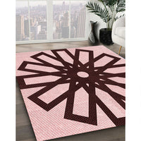 Patterned Deep Rose Pink Rug, pat2661rd