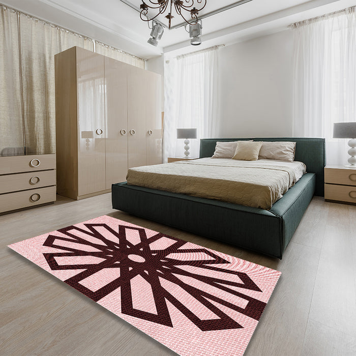 Patterned Deep Rose Pink Rug in a Bedroom, pat2661rd
