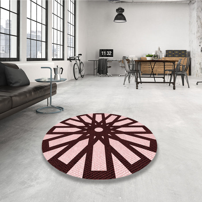 Round Patterned Deep Rose Pink Rug in a Office, pat2661rd