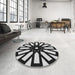 Round Machine Washable Transitional Charcoal Black Rug in a Office, wshpat2661
