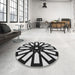 Round Patterned Charcoal Black Novelty Rug in a Office, pat2661