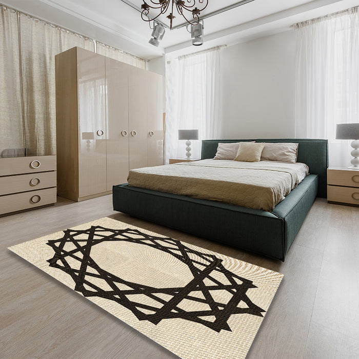 Round Machine Washable Transitional Vanilla Gold Rug in a Office, wshpat2662brn