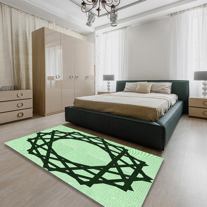 Patterned Medium Forest Green Rug in a Bedroom, pat2662grn
