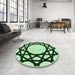 Round Patterned Medium Forest Green Rug in a Office, pat2662grn