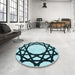 Round Patterned Blue Rug in a Office, pat2662lblu