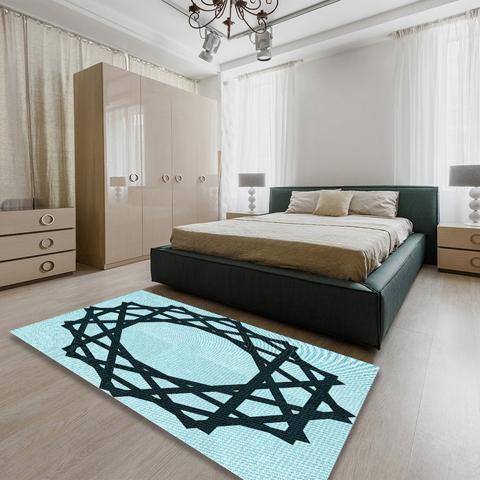 Patterned Blue Rug in a Bedroom, pat2662lblu