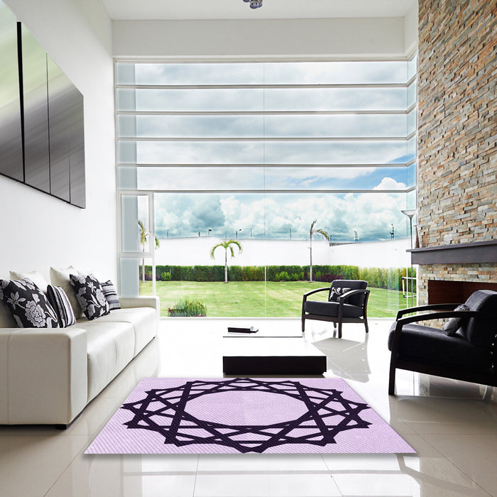 Square Patterned Purple Rug in a Living Room, pat2662pur